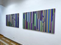 Shapes and Stripes III (links), Shapes and Stripes VIII & IX (rechts), je 90 x 160 cm, Öl auf Leinwand, 2024 · Kunstverein Gelsenkirchen, Altes Haus, 2024